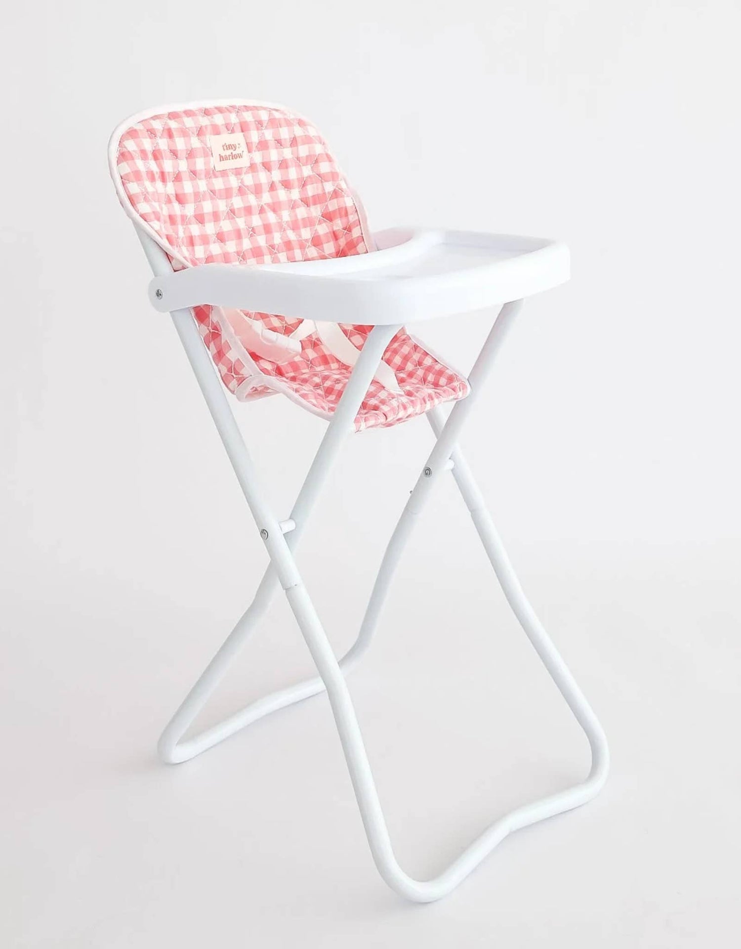 Tiny Harlow Doll High Chair - Pink Gingham -