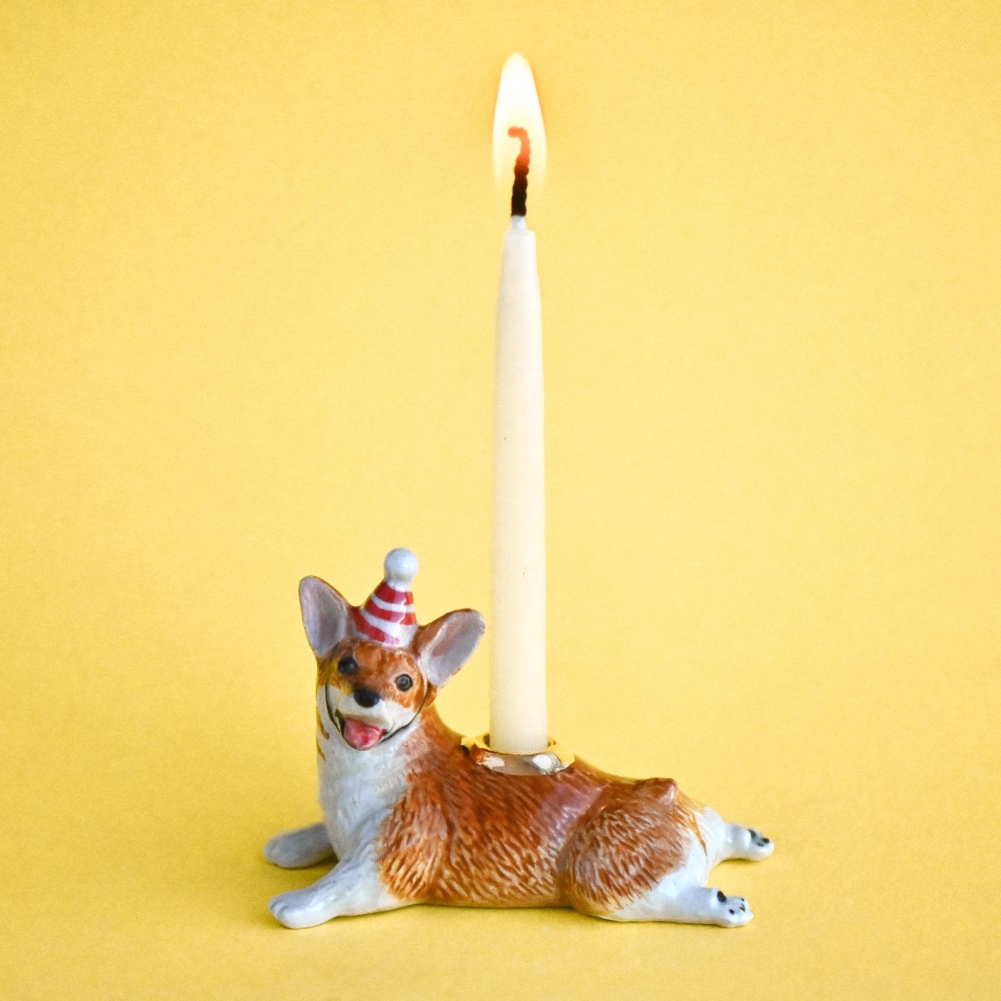 Camp Hollow Corgi Birthday Candle Holder | Porcelain Cake Topper